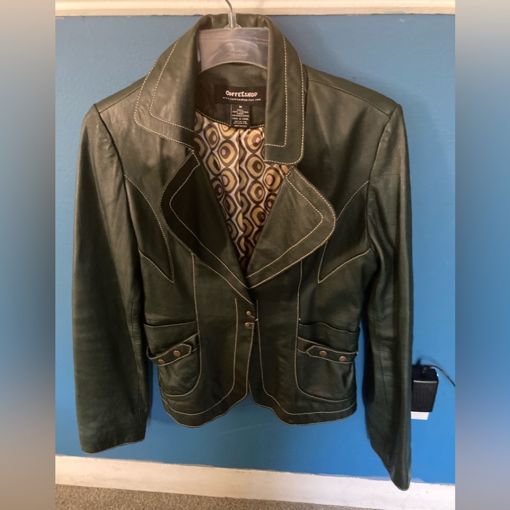 New York CoffeeShop brand Dark Green Leather Jacket